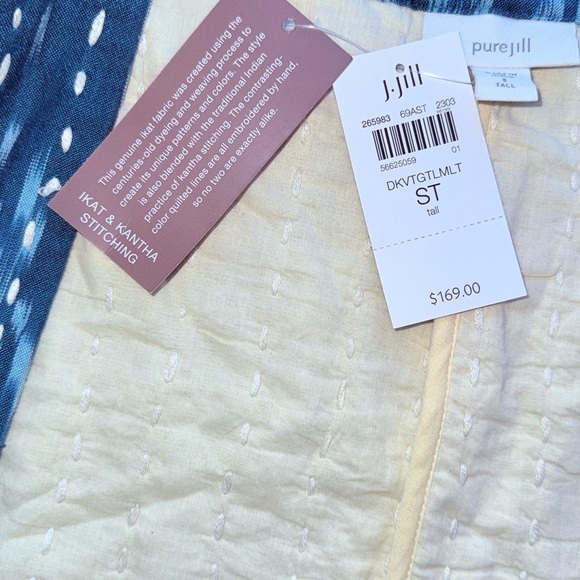 J.Jill Pure Kantha Stitched Ikat Jacket Kimono Sari Open Front Teal Blue SmTall - Picture 4 of 8